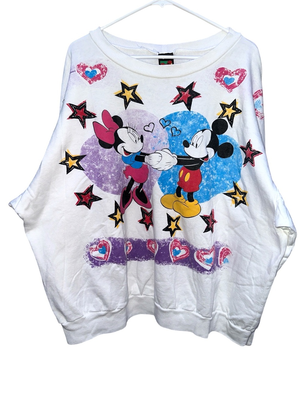 Vintage Disney White Crewneck Sweatshirt with Mickey & Minnie Heart Art